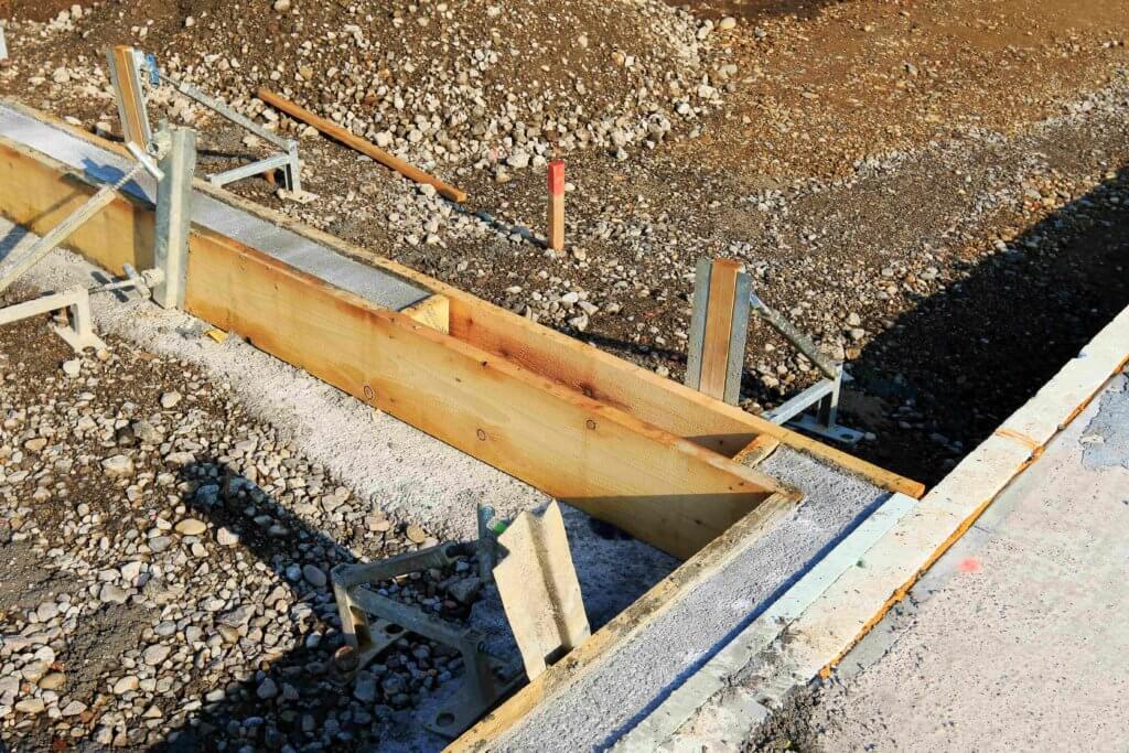 Concrete forms in place to build a garage foundation