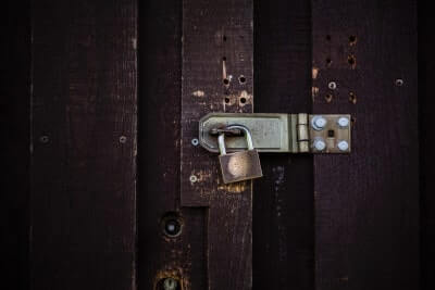 padlock on an old garage door